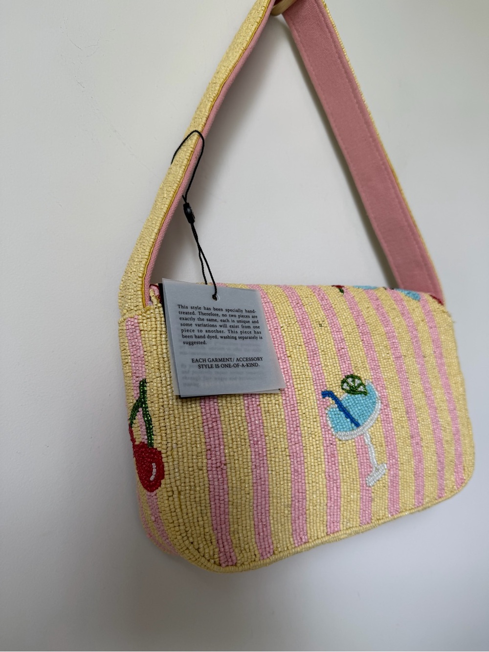 Viral beaded La Dolce Vita yellow striped Shoulder Bag - Picture 6 of 8